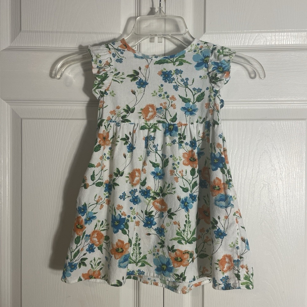 Peyton Parker Cotton Dress Girls‎ 3T White Blue Orange Floral Ruffled Cap Sleeve